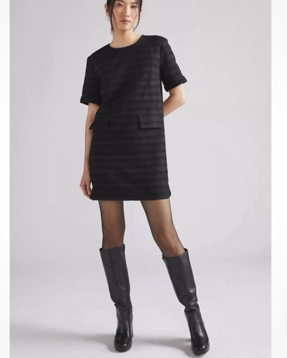 Sunday In Brooklyn Anthropologie Black Short Sleeve Mini Shift Dress Medium NWT